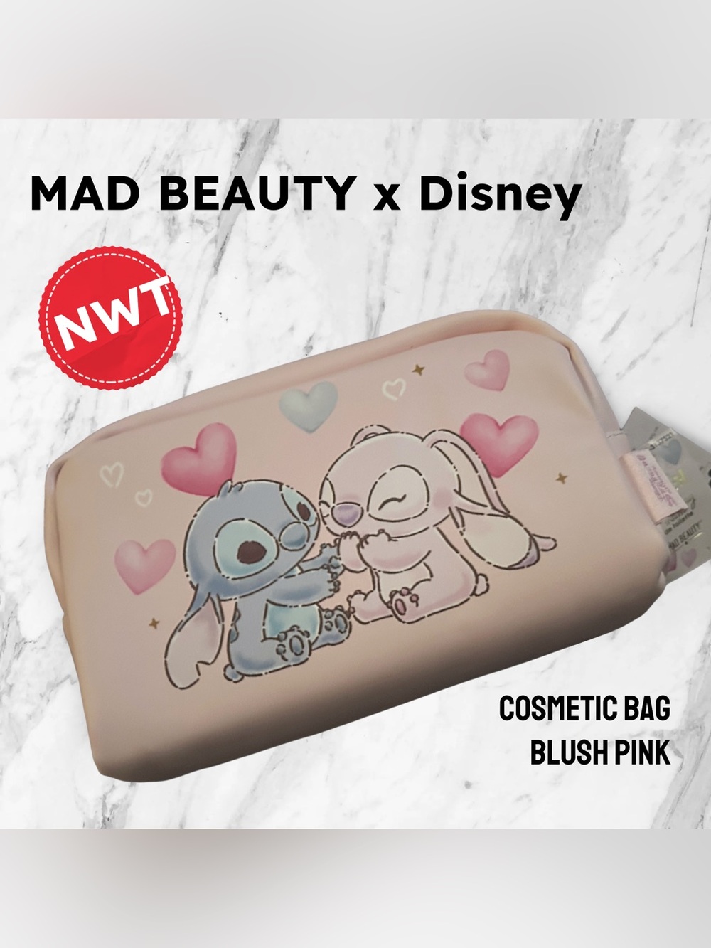 🇬🇧🆕NWT MAD BEAUTY x DISNEY | Cute Blush pink Stitch & Angel Hearts Makeup Bag